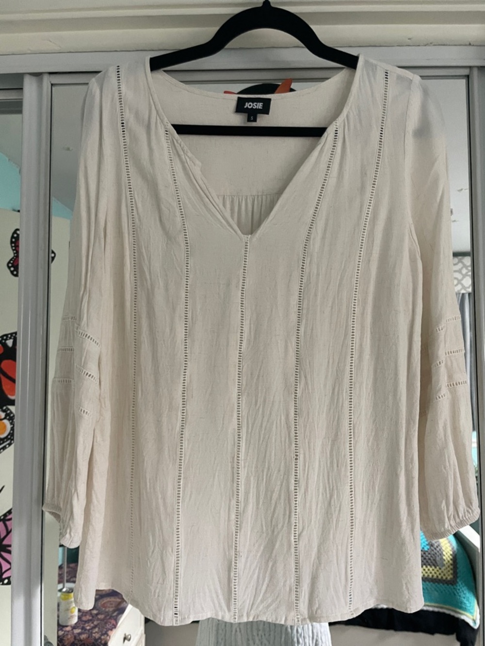 Vintage Off-White V-Neck Boho Peasant Top
